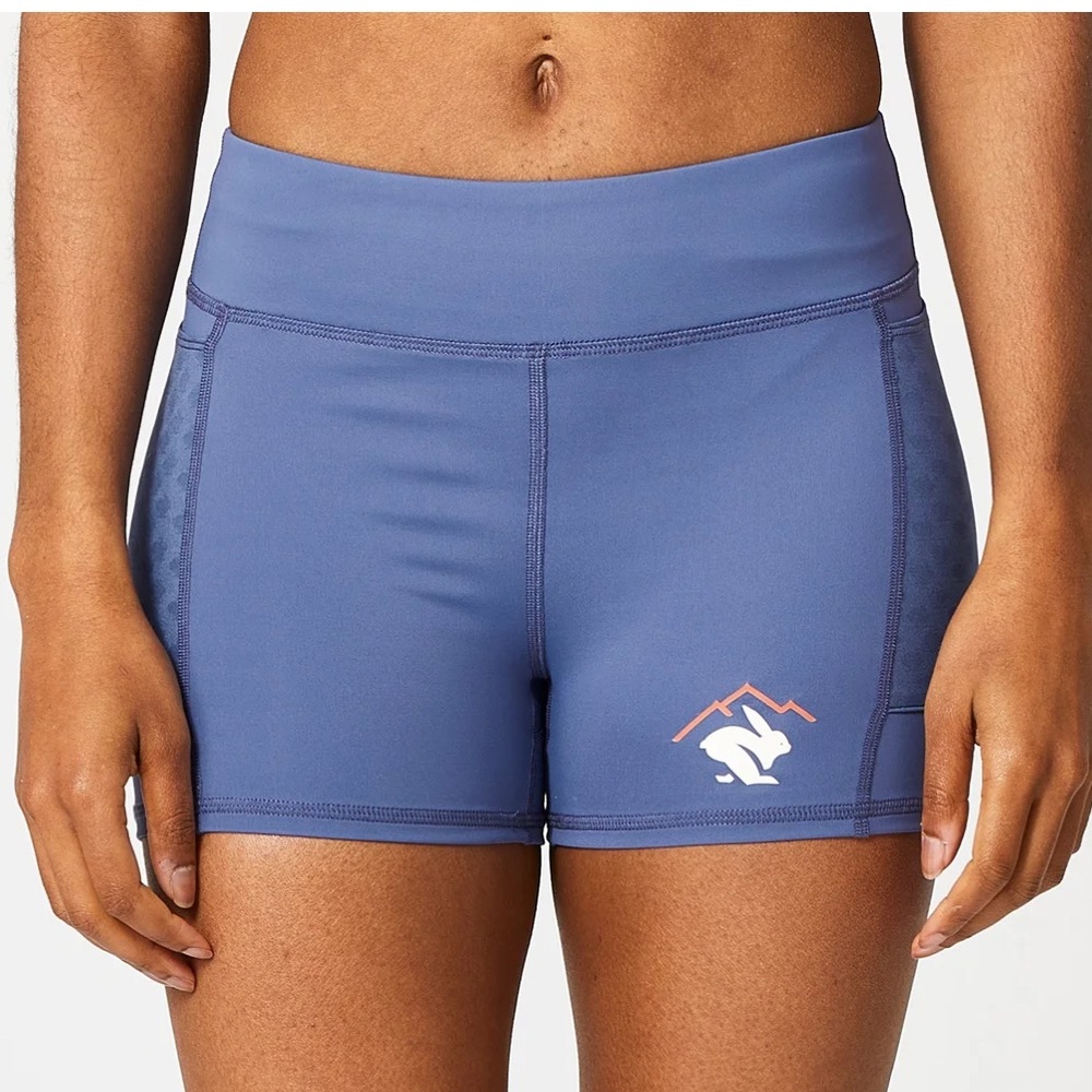 Women’s NWOT Run in Rabbit Speed Leggy 2.5” Running Shorts Size Medium Grey Blue